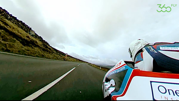 A screenshot taken from the 360Âº film shot onboard with the Birchall brothers on closed roads at the 2016 Isle of Man TT Press Launch


