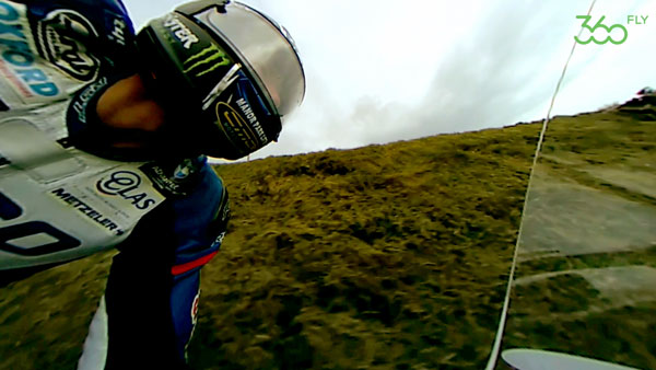 A screenshot taken from the 360Âº film shot onboard with Ian Hutchinson on closed roads at the 2016 Isle of Man TT Press Launch